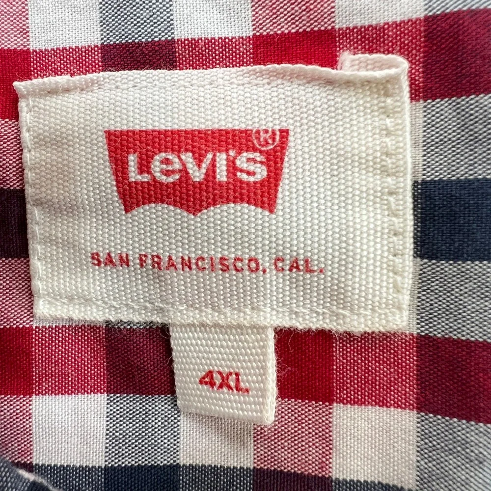 Levi's Button Down Shirt Red White & Blue Gingham Check Long Sleeve‎ Cotton 4XL